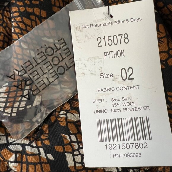 Etcetera Womens Python Print Dress Brown Black Silk Wool Bow Detail Size 2 - Picture 14 of 15